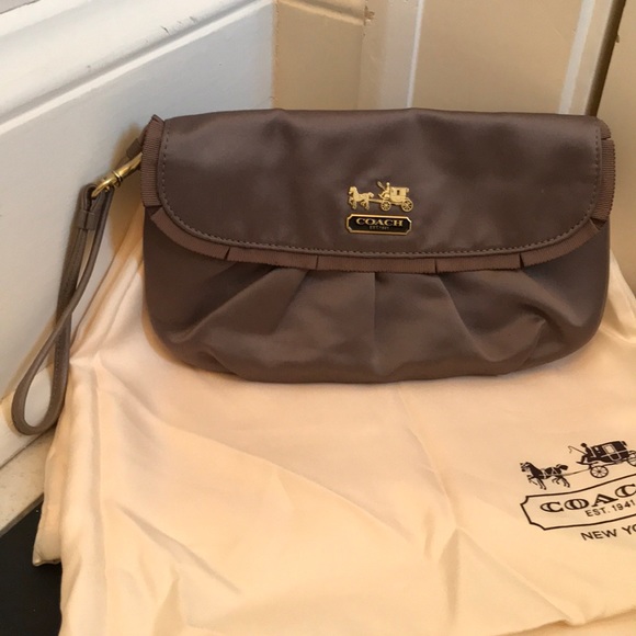 Coach Handbags - Coach silk gray clutch